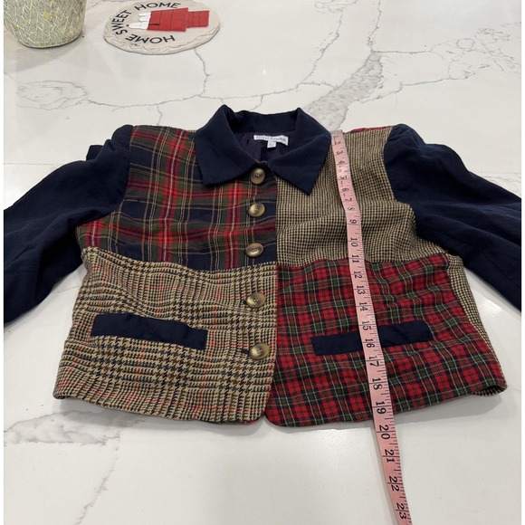 David Brooks Jacket Womens 12 Multicolor Plaid Wool Patchwork USA Cropped Preppy - Picture 7 of 9